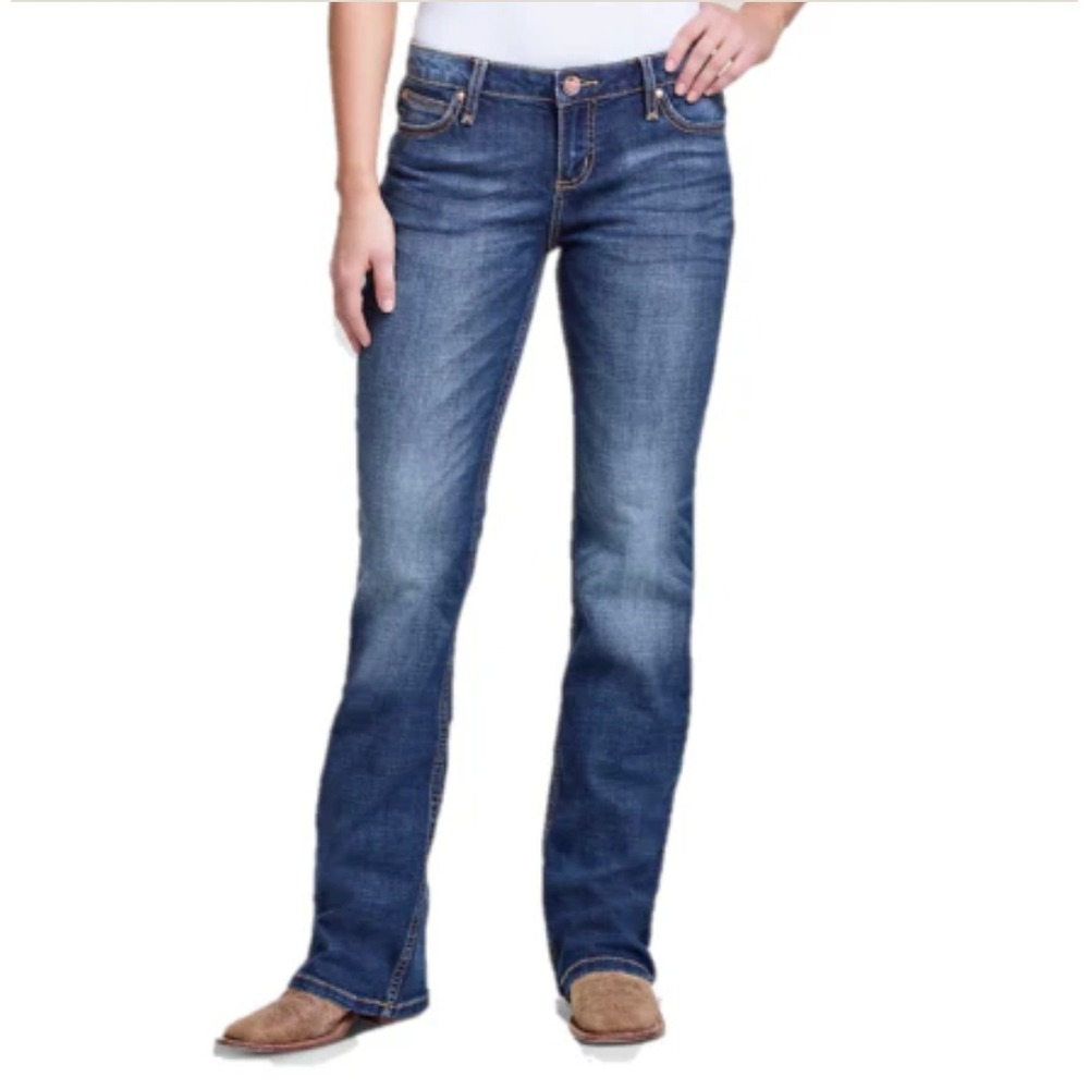 Wrangler Retro Mae Jeans 5x34 Mid Rise Faded Blue Western Flare Boot Cut Retro - Picture 2 of 14